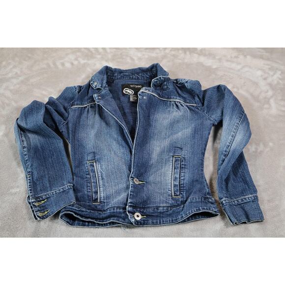 Ecko Red Jacke Kids Small Blue Denim Jean Moto Style Back Graphic Logo Fitted - Picture 1 of 8